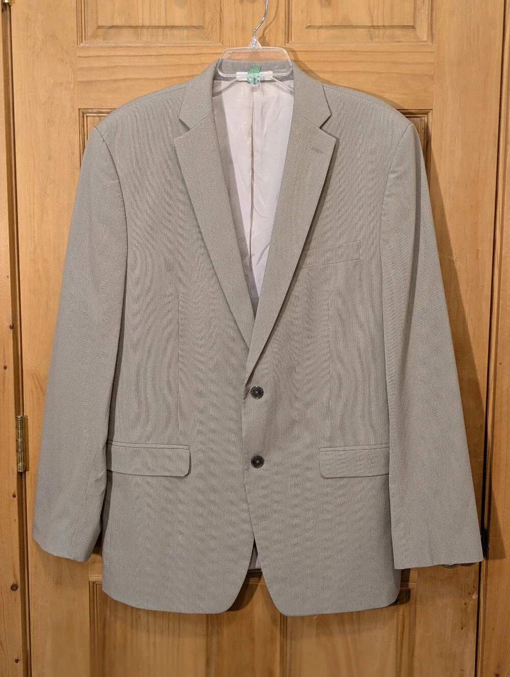 Calvin Klein Blazer Men's 42L Jacket Tan Cream Stripe Polyester Spandex Summer